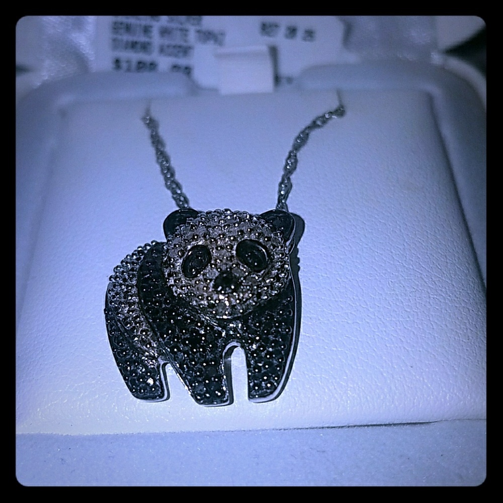 Silver Topaz and Diamond Panda Necklace